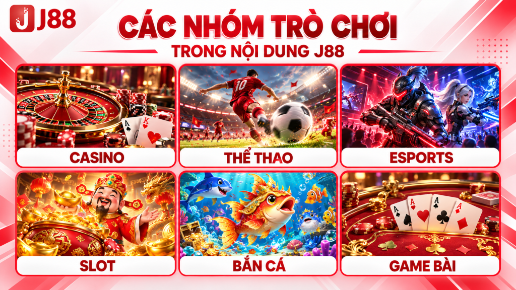 Sảnh game J88 đỏ vàng